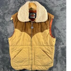 True x Vintage 1970s Miller Outerwear Western leather yoke puffer Vest Med BRN